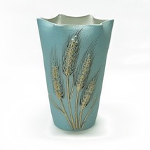 Vase Italian Pottery Art Spatter Blue Turquoise White Glazed Inside Whea... - $98.97