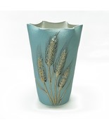 Vase Italian Pottery Art Spatter Blue Turquoise White Glazed Inside Whea... - $98.97
