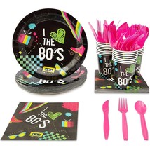 Serves 24 80S Birthday Party Decorations, Plates, Cups, Napkins, Cutlery - £31.92 GBP