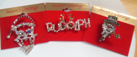 Vintage Christmas Rhinestone Brooch Lot of 3 -Santa, Rudolph, Snowman - £24.49 GBP