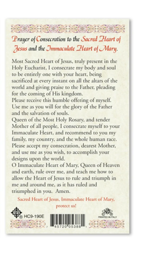 Laminated Sacred Heart of Jesus & Immaculate Heart of Mary Holy Prayer ...