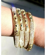 Stunning 18K Gold Plated Glass Crystal Studded Peacock Bangle Bracelets - $36.62