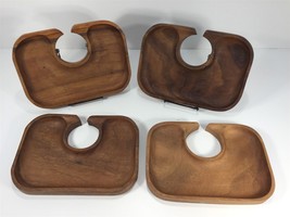 Vintage Mid Century Party Serving Trays Drink Holder Wood Set of 4 - £54.66 GBP