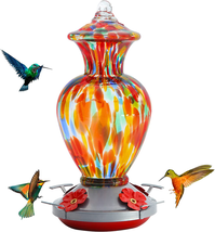 Hummingbird Feeder for Outdoors Hanging, Hand Blown Glass Hummingbird Fe... - $50.82