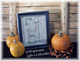 PRiMiTiVe Framed Stitchery Fall/Harvest Pumpkin Welcome - £14.19 GBP