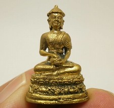 Tiny Phra Buakhem upakoot mini statue figurine doll Lotus Buddha brass amulet bl - £22.02 GBP