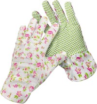 6 PAIR, Cotton Jersey Medium Gardening Glove Floral Dots On Palm Green - $9.68