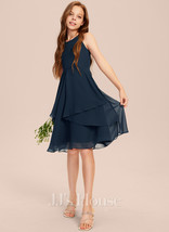 Dark Navy A-line Scoop Knee-Length Chiffon Junior Bridesmaid Dress - $99.00