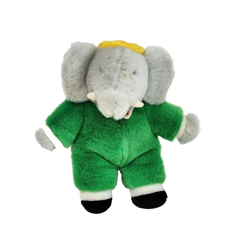 VINTAGE 1988 BABY GUND BABAR ELEPHANT RATTLE STUFFED ANIMAL PLUSH TOY SOFT - $46.55