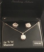 Solid Sterling Silver 1 Carat T.W. Diamond Halo Pendant &amp; Stud Earring Set - $244.95
