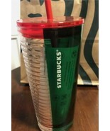 Starbucks Holiday 2021 Clear Ribbed &amp; Green Glass 18 oz  Tumbler Cup NWT - £13.33 GBP