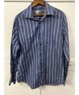 Bugatchi Uomo Button-Down Dress Shirt Mens XL Blue Vertical Striped Modern - $14.80