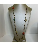Vintage Cold Water Creek Gold Tone Faux Stone And Leaf Necklace 36&quot; (2557) - $30.00