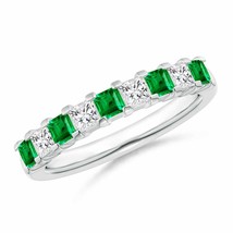 ANGARA Emerald and Princess Diamond Semi Eternity Classic Wedding Band in Gold - £1,368.14 GBP