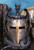 Medieval Saint George Dragon Guarding Medieval Knight Helmet Pen Holder ... - $36.99
