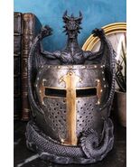 Medieval Saint George Dragon Guarding Medieval Knight Helmet Pen Holder ... - €31,73 EUR