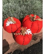 THREE (3)  HANDMADE ORANGE CLOTH PUMPKINS - £14.08 GBP