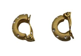 SWAROVSKI Half Hoop Clip On Gold Pave Crystal Earrings Swan Signed 1990s... - $28.66