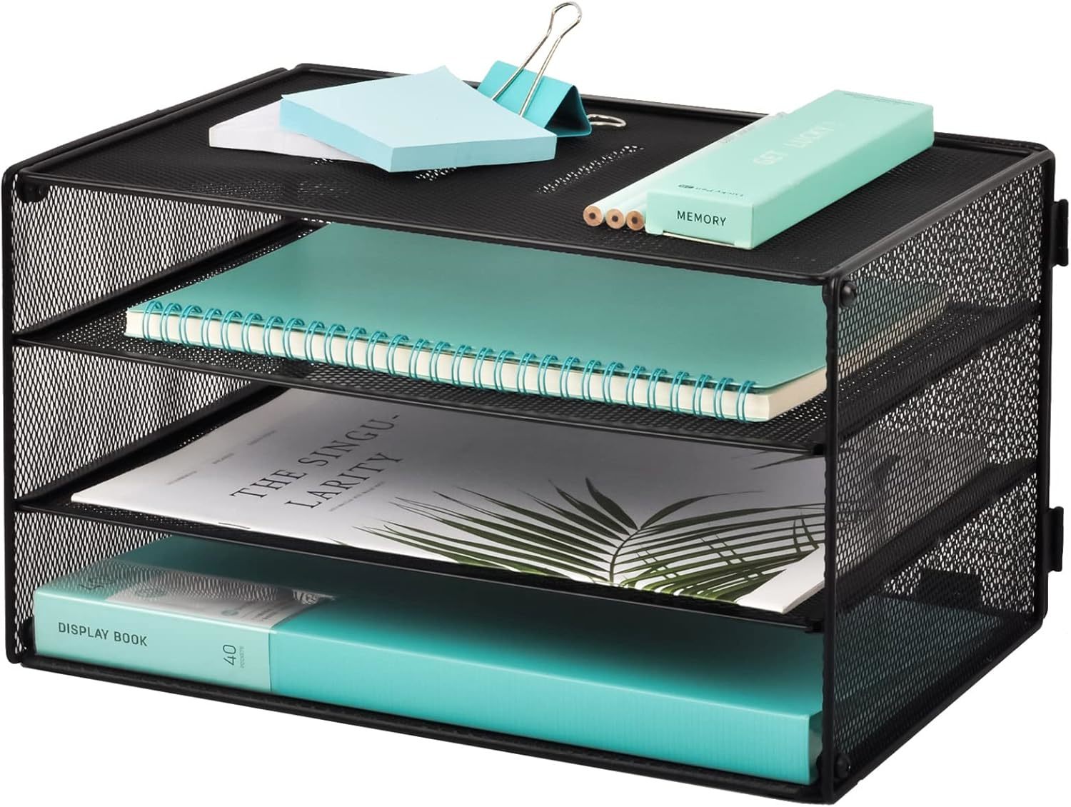 3 Tier Mesh Desk File Organizer Letter Sorter Holder For Home Office, Bl... - $35.98