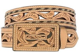 Tan Cowboy Belt Western Dress Hand Tooled Braided Inlay Leather Buckle Cinto - £31.96 GBP