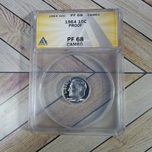 1964 P Philadelphia Mint 10C Roosevelt Silver Proof Dime Graded ANACS PF68 CAMEO - £247.19 GBP