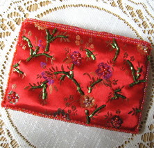 Red Silk Floral Beaded Coin Purse, Pouch - £7.05 GBP