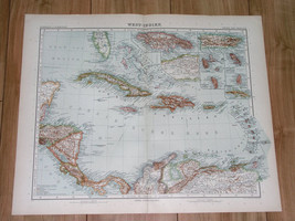 1911 Antique Map Of West Indies Caribb EAN Florida Bahamas Puerto Rico Costa Rica - £26.35 GBP