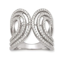 Sterling Silver Large Double Open CZ Circles Ring - £68.76 GBP