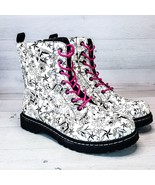 Betsey Johnson Size 12W White Tattoo Combat Bootie Boots Pink Lace Up w ... - $96.99