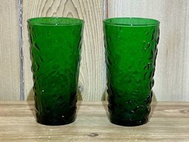 2 Vintage Anchor Hocking Lido Milano Emerald Green Glasses Tumblers 5.5&quot;... - $18.69