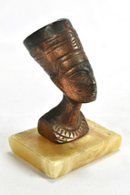 Vintage Egyptian Small Copper Tone Queen Nefertiti Figurine Marble Base - £38.07 GBP