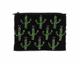 Multi Saguaro Cactus Pattern Czech Glass Seed Beaded Coin Purse Zipper Pouch - W - £15.56 GBP