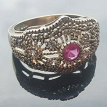 VINTAGE 925 STERLING SILVER PINK RUBY AND COLORLESS CUBIC ZIRCONIA RING ... - $559.49 MXN
