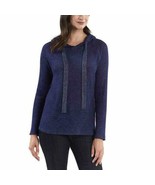 Kenneth Cole NY Ribbed Long Sleeve Hoodie Navy/White Women&#39;s Sz S NWT - $469.15 MXN