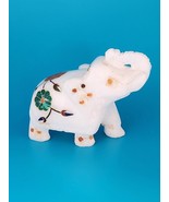 White Marble Elephant with Floral Inlay Malachite Other - £123.27 GBP