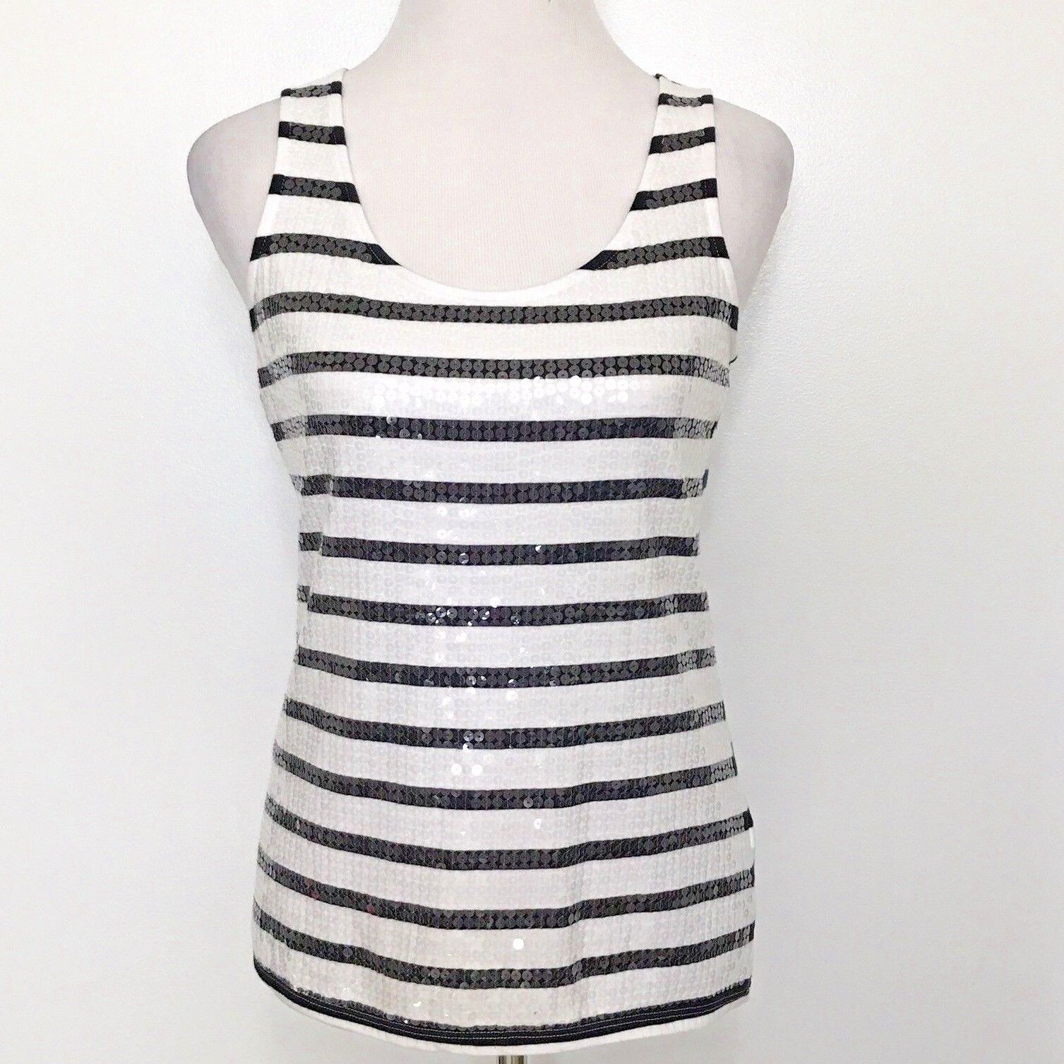 Banana Republic Tank Top Womens Size XS Navy Blue White Nautical Sequin ... - $14.84