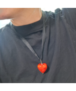 Red Heart Necklace murano Glass Pendant Black Ribbon Y2K Emo Goth Puffy ... - $446.48 MXN