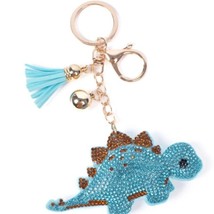 Bling Blue Stegosaurus Dino Tassel Keychain Keyring Bag Purse Charm - $13.86