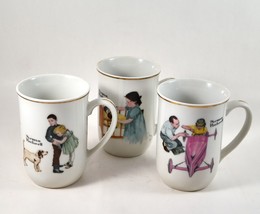 3 Norman Rockwell Cups Mugs Porcelain With Gold Trim Vintage - $13.99