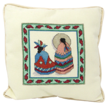 Pillow 2 Native Women 10in Cross Stitch Red Chile Southwestern Handcraft... - $17.75