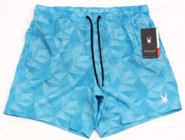 Spyder Swim Blue Printed Volley Swim Shorts Brief Lined Swim Trunks Men&#39;s XL - £42.80 GBP