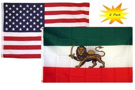 3x5 3x5 Wholesale Set (2 Pack) USA American &amp; Old Iran Lion Country Flag Fade  - £7.74 GBP