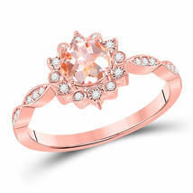 10kt Rose Gold Womens Round Morganite Starburst Solitaire Ring 3/4 Cttw - £530.50 GBP