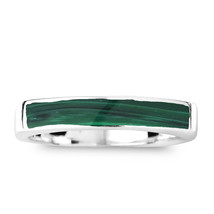 Rectangular Bar Green Malachite Inlay Sterling Silver Ring-6 - $20.48