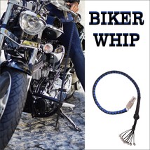 42&quot; Leather Motorcycle Get Back Whip for Handlebar Black &amp; Blue Motor Bi... - £23.52 GBP