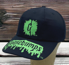 Vtg 1990s Goosebumps Kids Snapback Hat Black Green Goo Style Brim Hit Cap - £11.78 GBP
