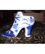 Flow Blue Ceramic Victorian Boot  w/ Candle (Blue Flow China Pattern) - £5.48 GBP