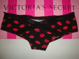 Victoria&#39;s Secret Pink Mesh Criss Cross Cotton Cheekster Panty Blk Red Lips Sz L - £10.11 GBP