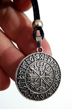  Vegvisir Pendant Magical Stave Compass Icelandic Rune Beaded Cord Necklace - £6.93 GBP