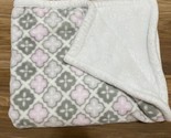 Blankets &amp; Beyond Fleece Baby Blanket Gray and Pink Pattern 31”x 26.5”  - $20.89